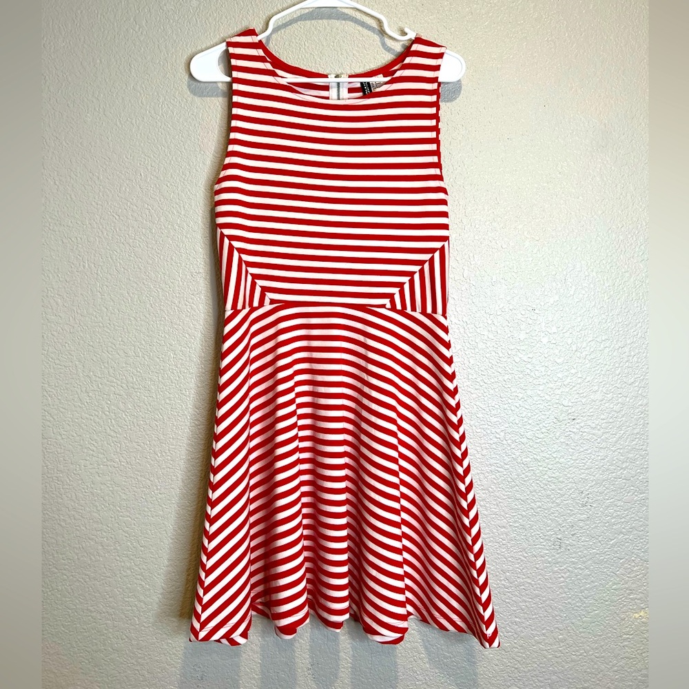 H&M Red and White Stripe Fit & Flare Dress, M